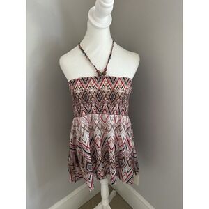 Vintage No Boundaries Multicolor Cotton Halter Beaded Neck  Top Blouse XL